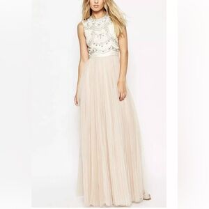 Needle & Thread tulle Gown embellished by hand powder pink sequins flowers dress